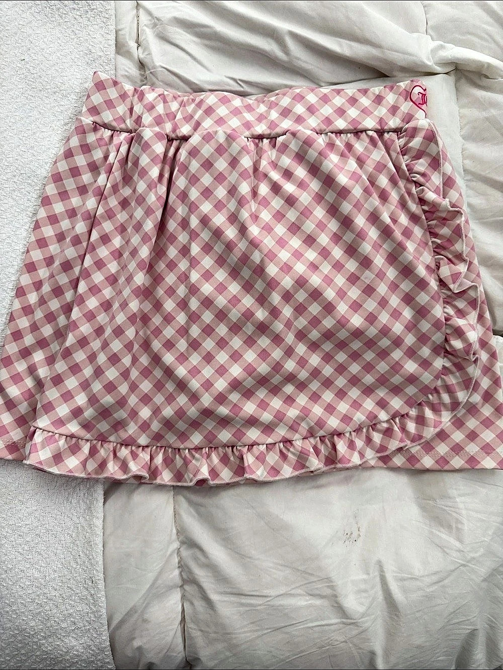 Juicy Couture Gingham Ruffle Mini Skort Pink & White Medium